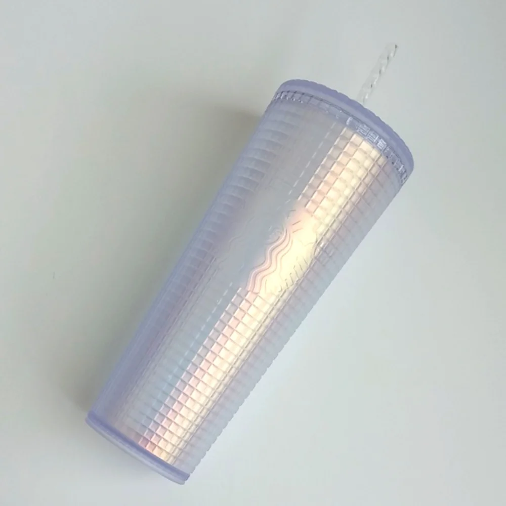 Starbucks Unicorn Holographic Soft Touch Grid 24oz Cold Cup Tumbler Lid w Straw